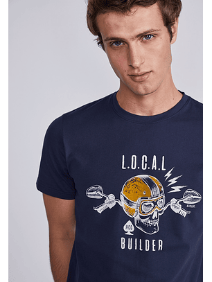 Polera Hombre Azul Calavera Sioux