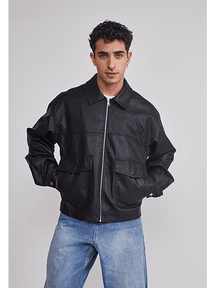 Chaqueta Hombre Eco Cuero Boxy Fit Negro Sioux