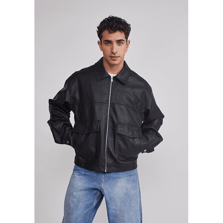Chaqueta Hombre Eco Cuero Boxy Fit Negro Sioux 1