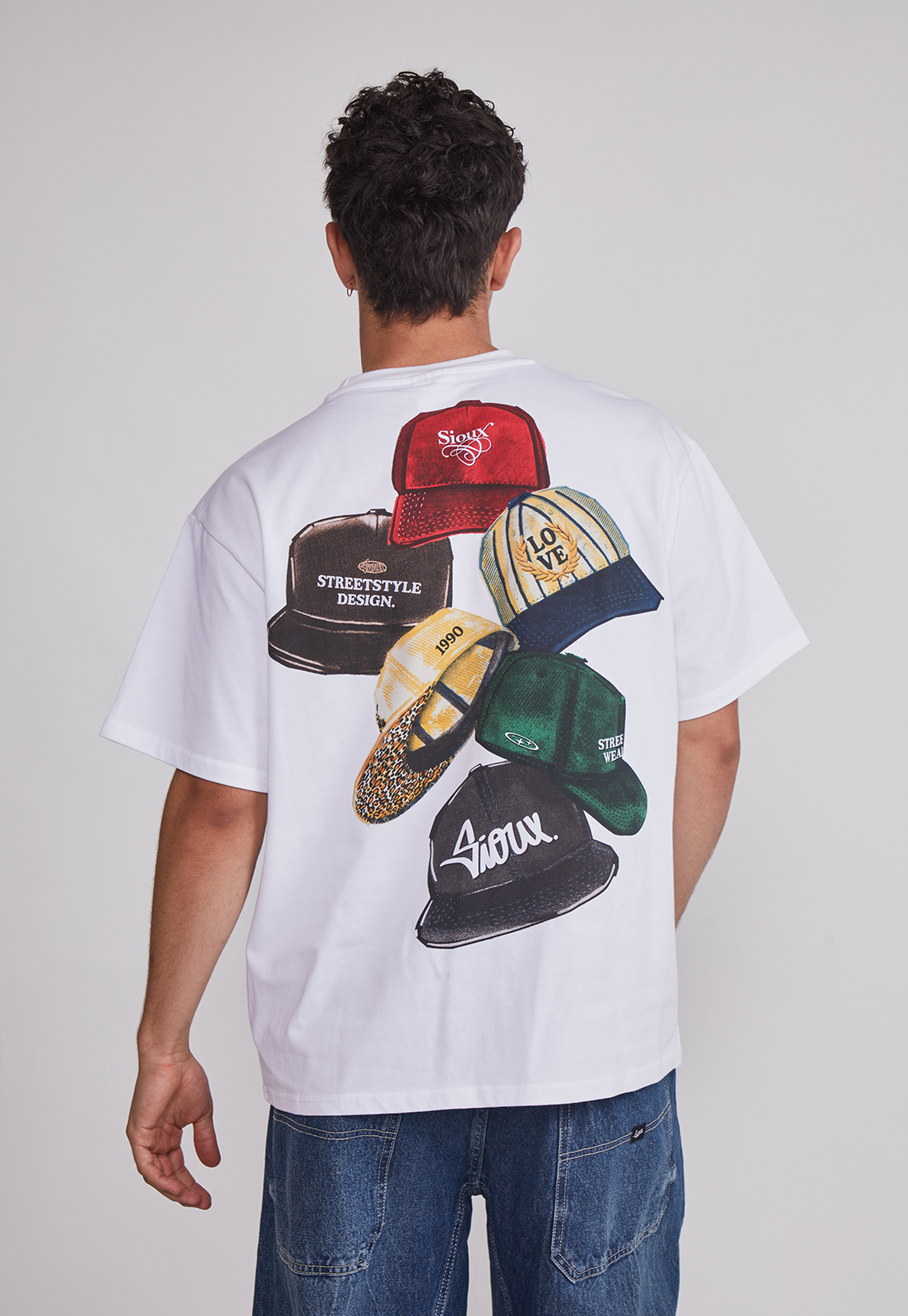 Polera Hombre Relaxed Gorras Blanco Sioux 2