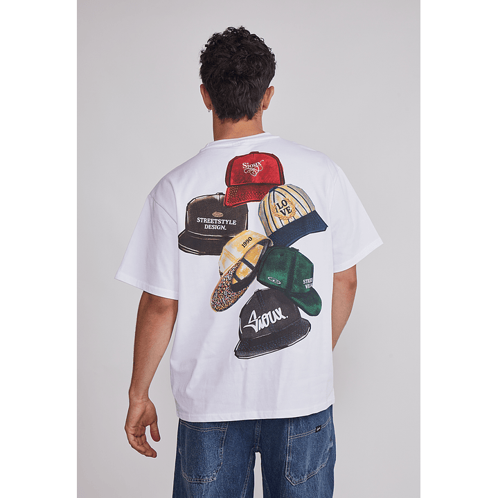 Polera Hombre Relaxed Gorras Blanco Sioux 5