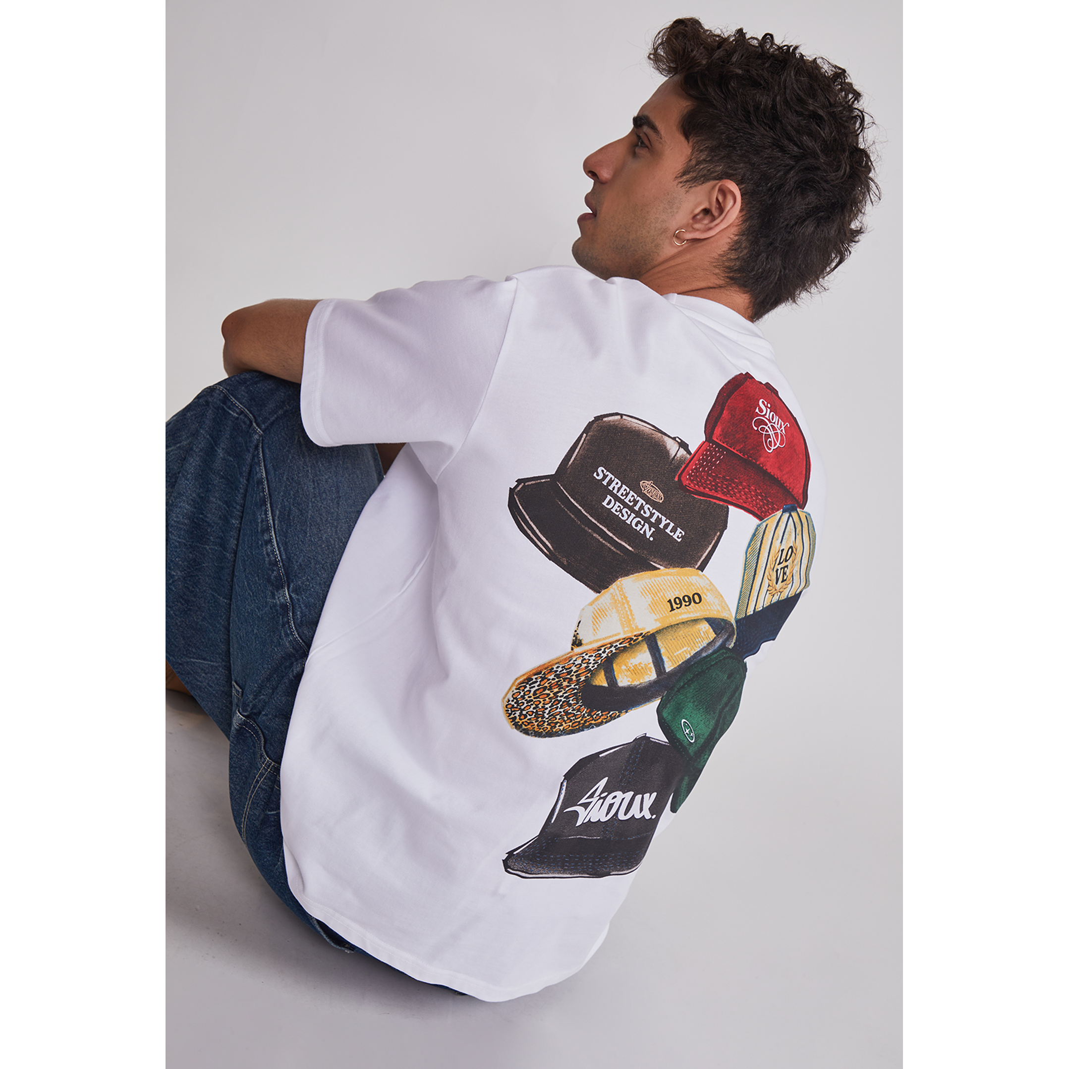 Polera Hombre Relaxed Gorras Blanco Sioux 3