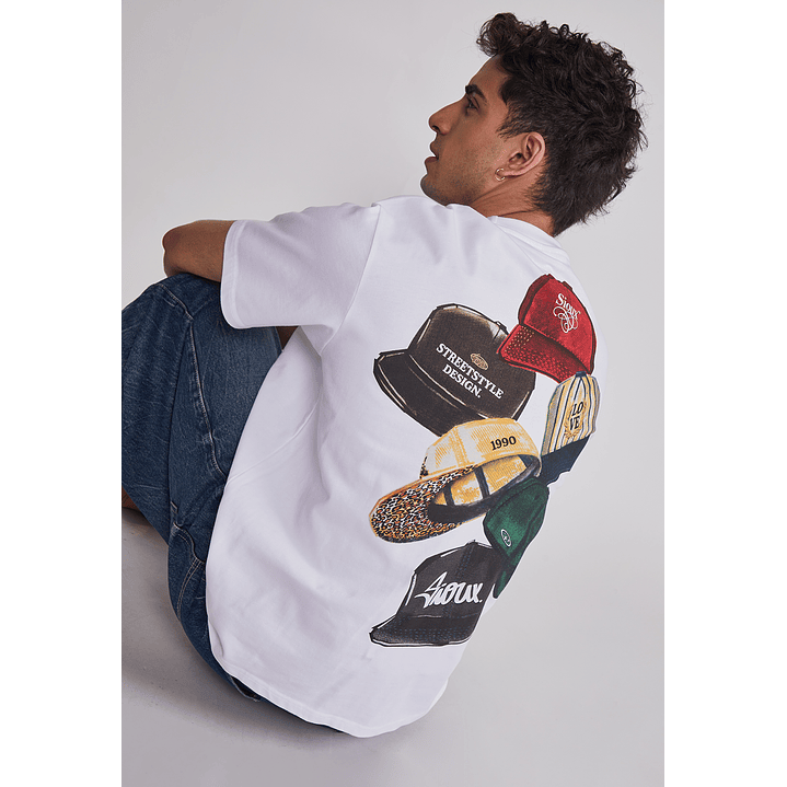 Polera Hombre Relaxed Gorras Blanco Sioux 3