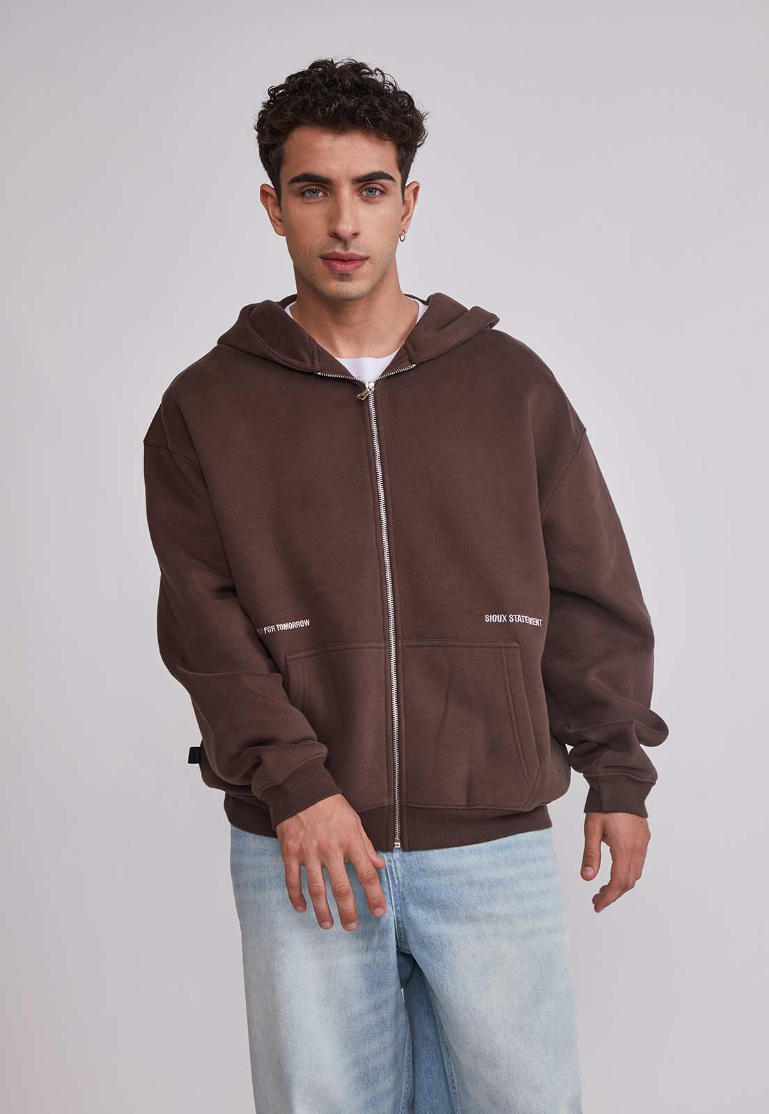 Polerón Hombre Cierre Print Café Sioux 1