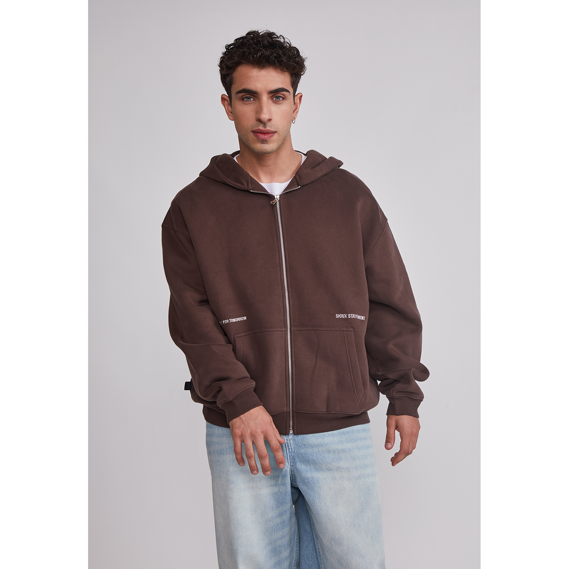 Polerón Hombre Cierre Print Café Sioux 1