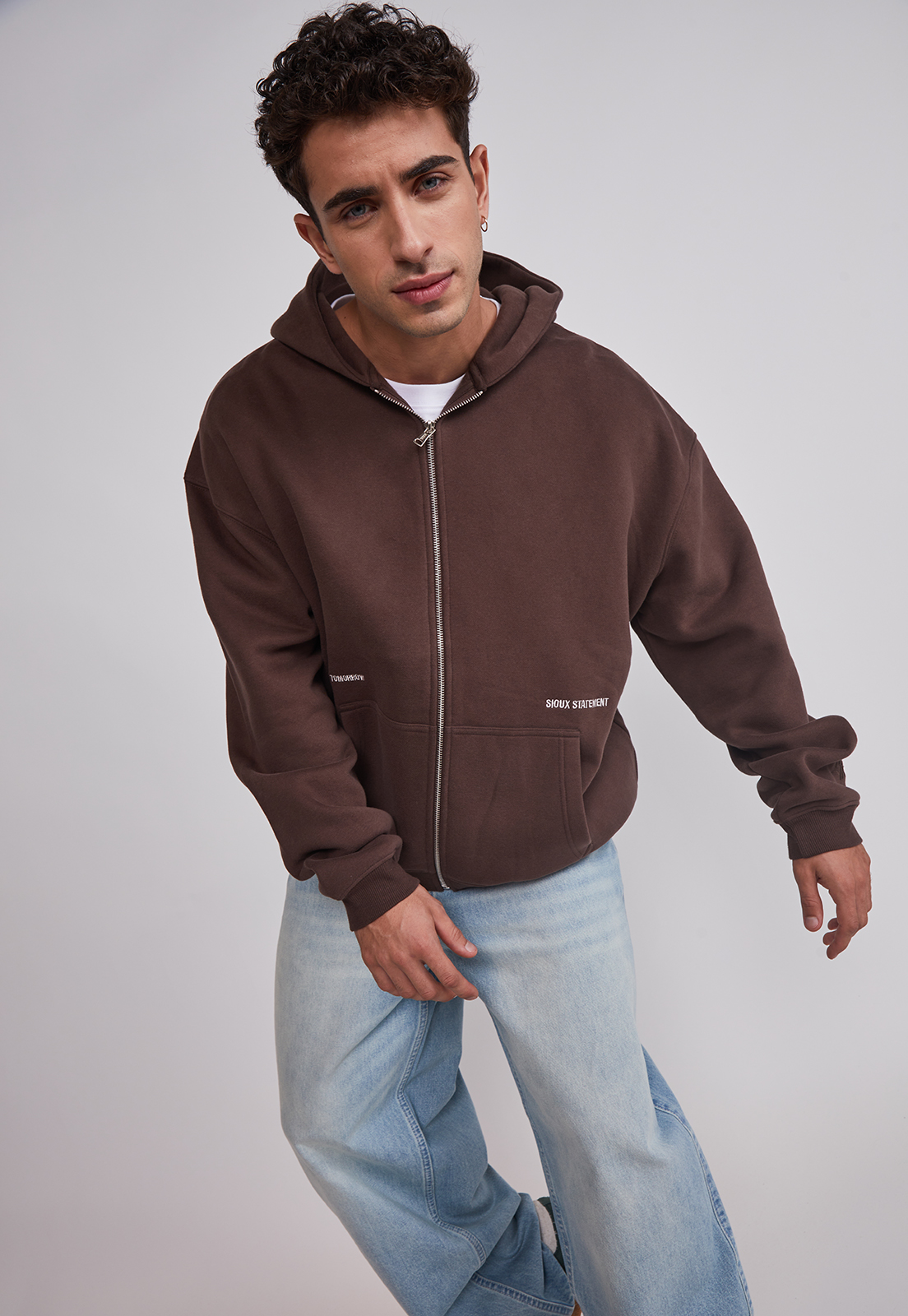 Polerón Hombre Cierre Print Café Sioux 4