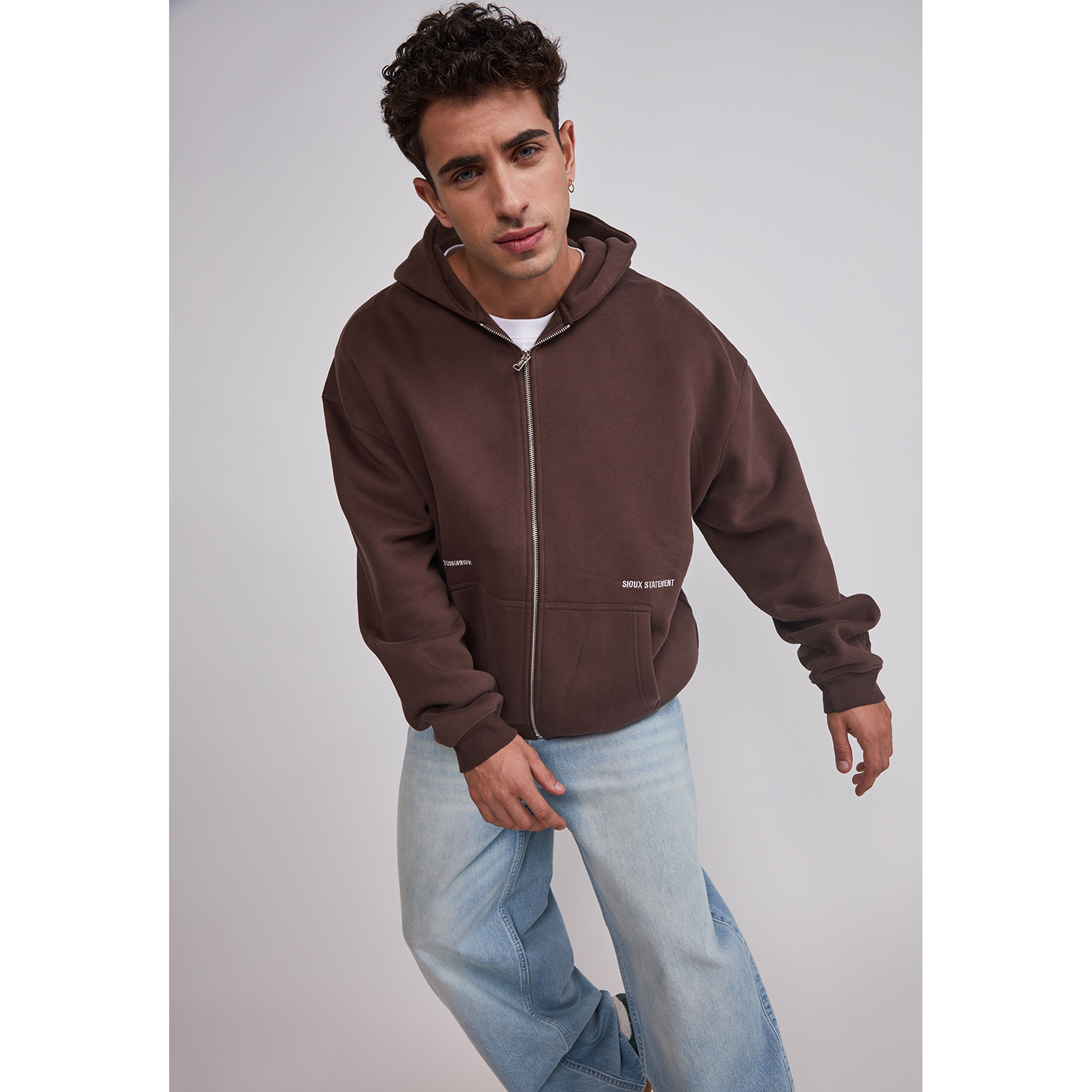 Polerón Hombre Cierre Print Café Sioux 3