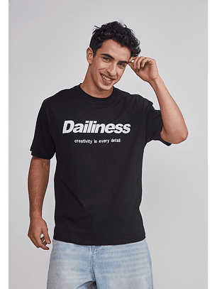 Polera Hombre Relaxed Carreras Negro Sioux