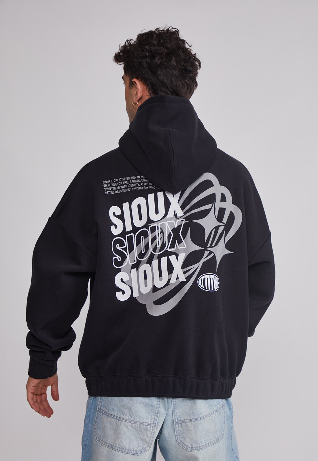 Polerón Hombre Cierre Boxy Fit Negro Sioux 2