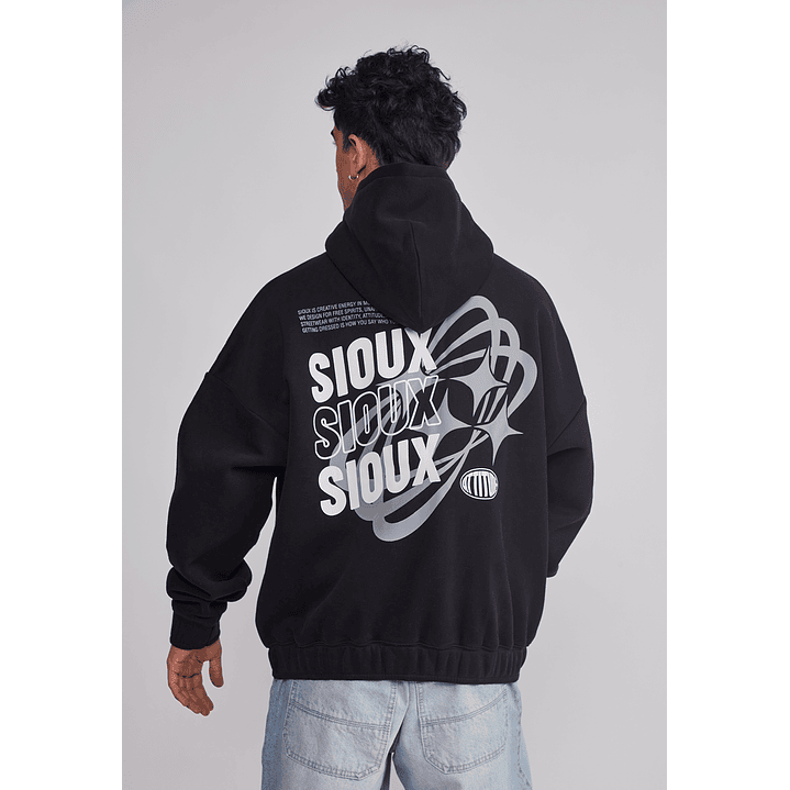 Polerón Hombre Cierre Boxy Fit Negro Sioux 5