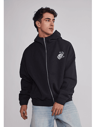 Polerón Hombre Cierre Boxy Fit Negro Sioux