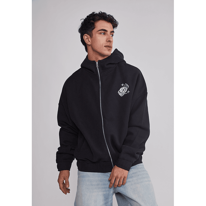 Polerón Hombre Cierre Boxy Fit Negro Sioux 1