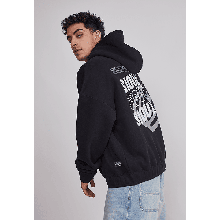 Polerón Hombre Cierre Boxy Fit Negro Sioux 3