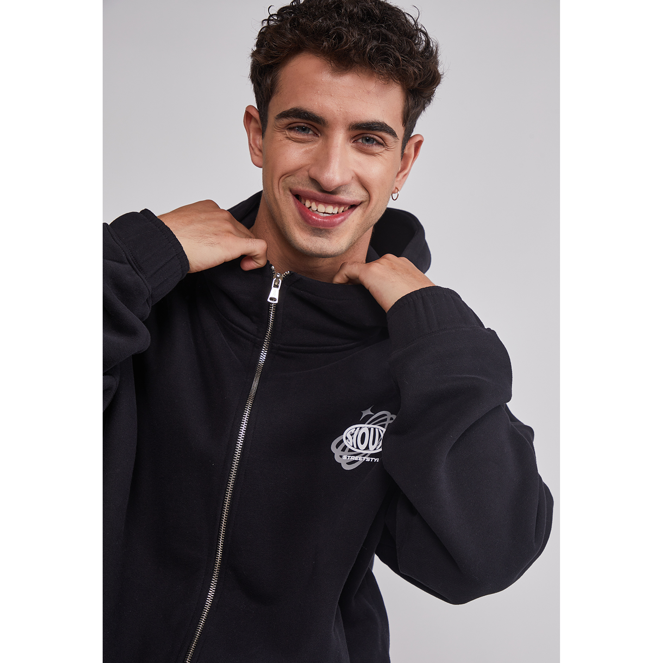 Polerón Hombre Cierre Boxy Fit Negro Sioux 4