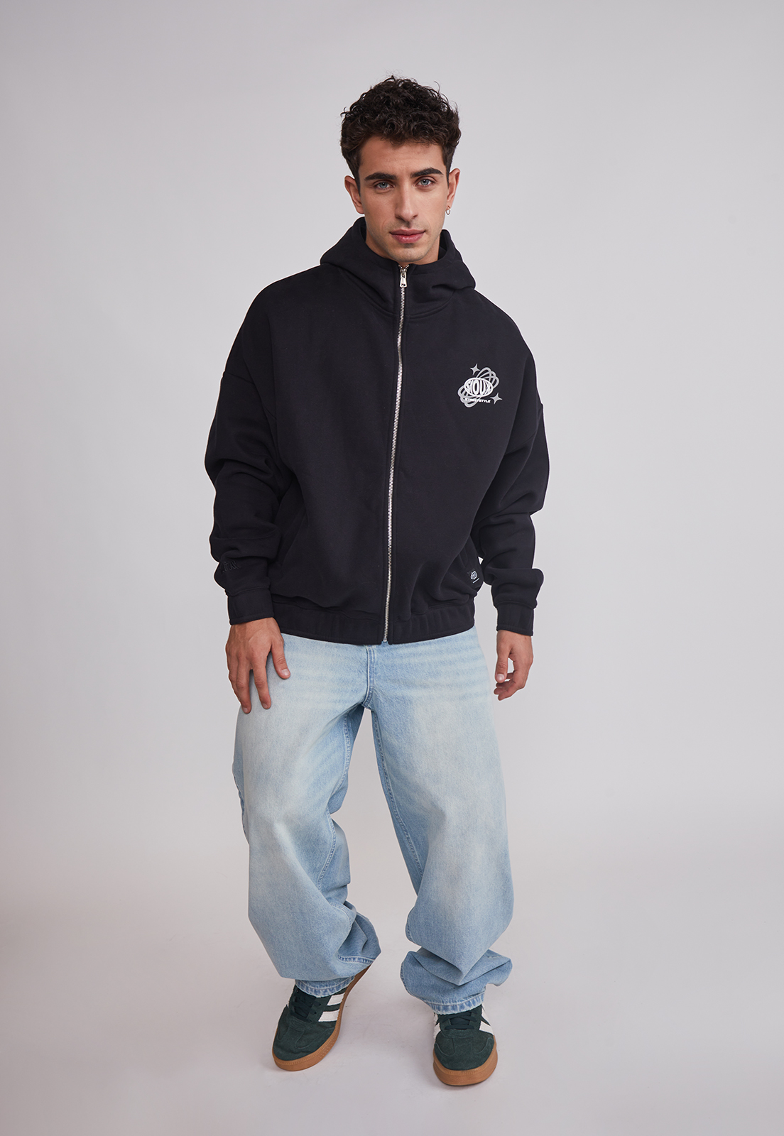 Polerón Hombre Cierre Boxy Fit Negro Sioux 3