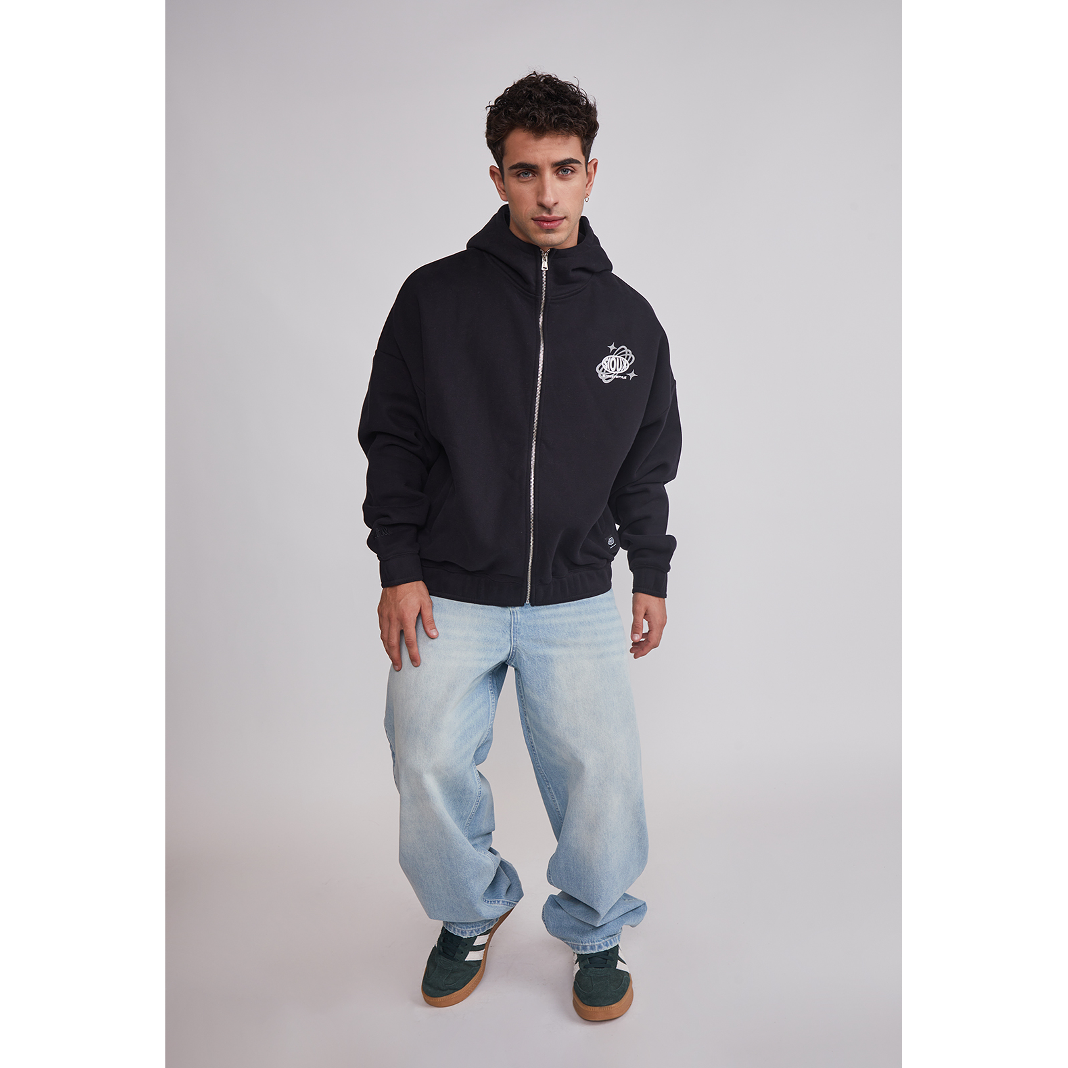 Polerón Hombre Cierre Boxy Fit Negro Sioux 2