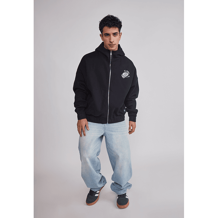 Polerón Hombre Cierre Boxy Fit Negro Sioux 2