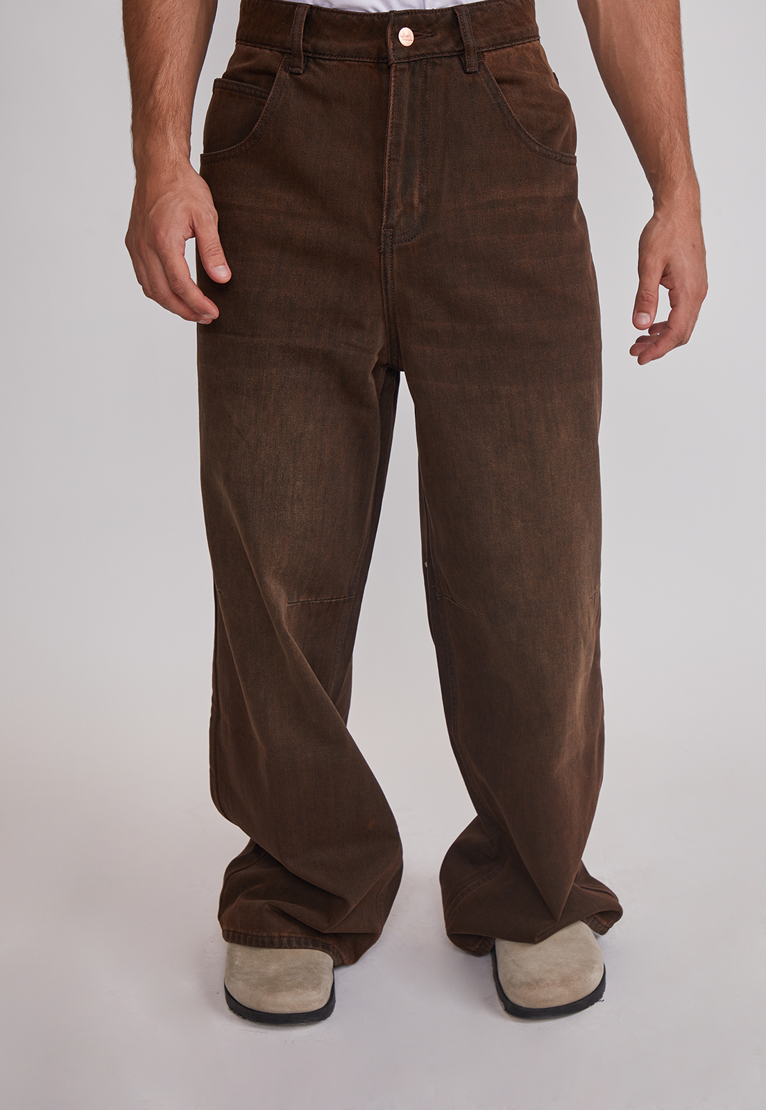 Jeans Hombre Super Baggy Liso Café Sioux 1