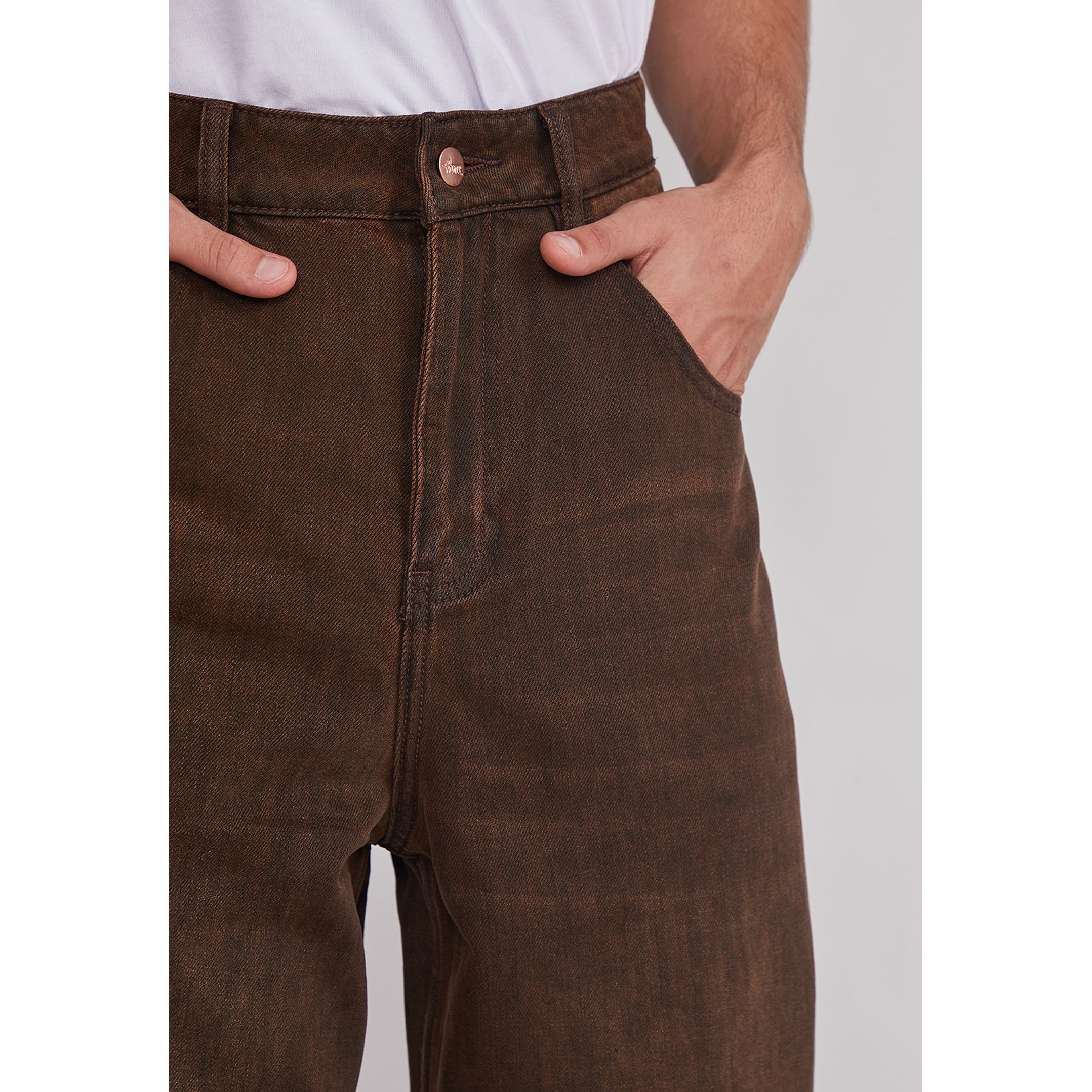 Jeans Hombre Super Baggy Liso Café Sioux 3