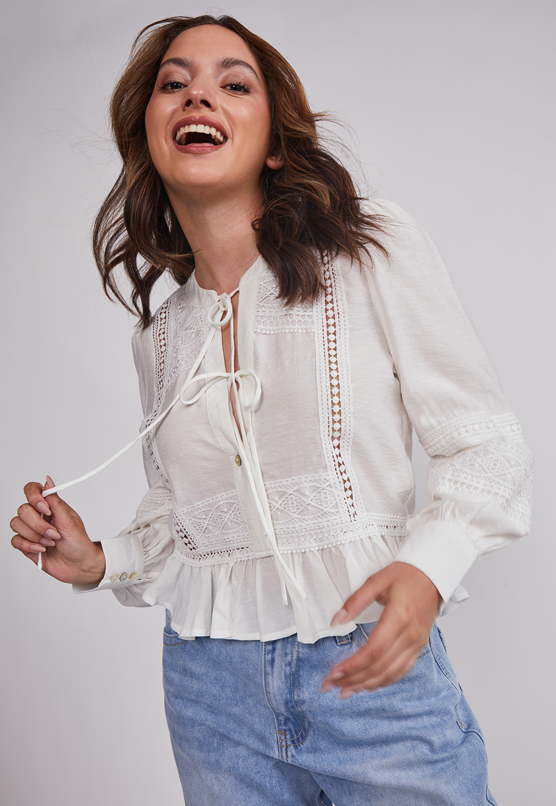 Blusa Mujer Romántica Boho Blanco Sioux 4