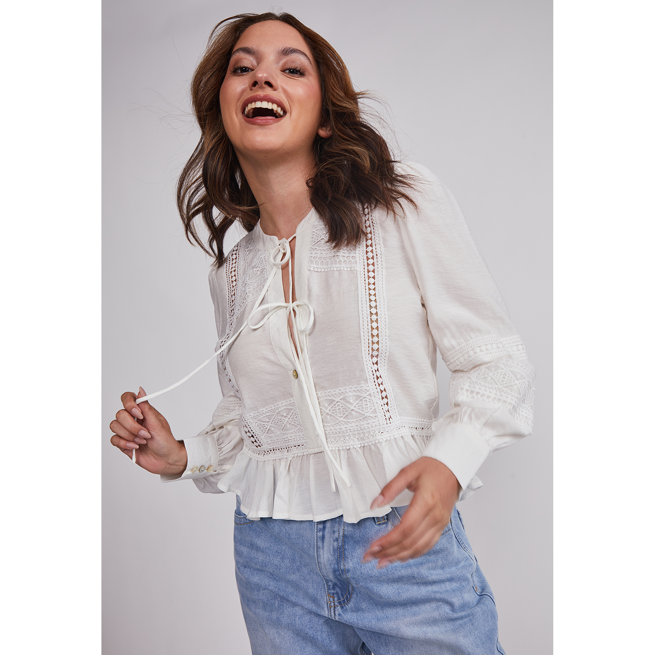 Blusa Mujer Romántica Boho Blanco Sioux 4