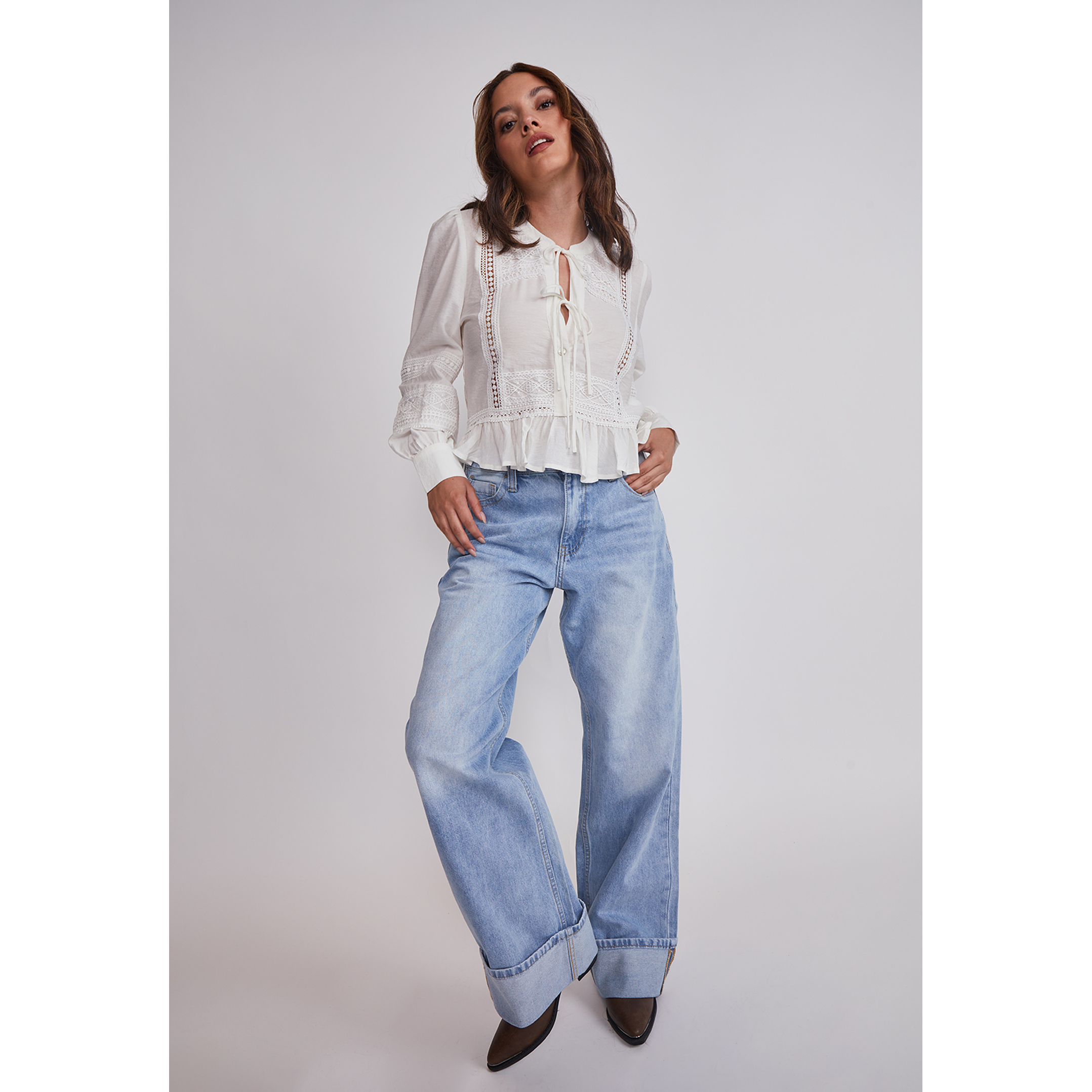 Jeans Mujer Folded Tiro Alto Celeste Sioux 2