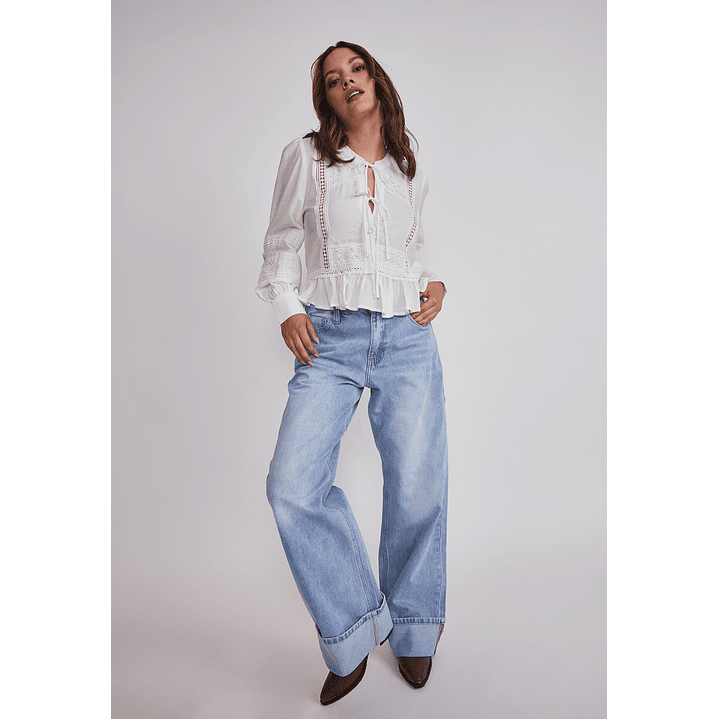 Jeans Mujer Folded Tiro Alto Celeste Sioux 2