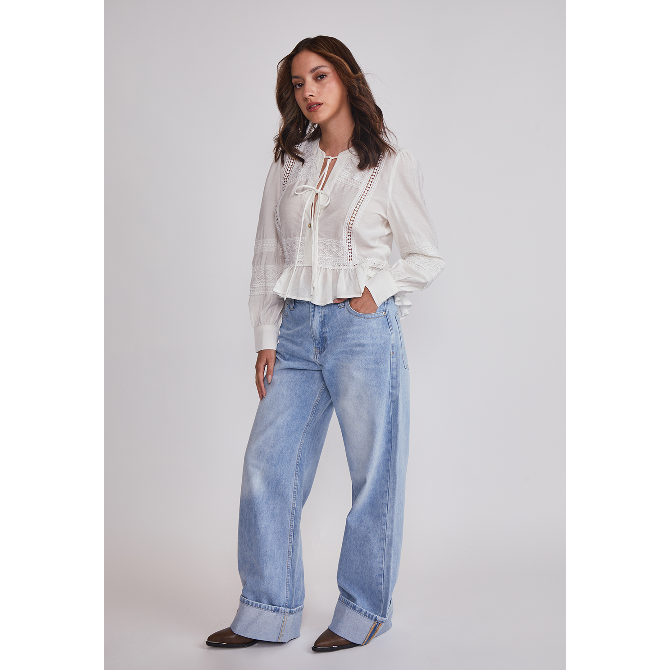 Jeans Mujer Folded Tiro Alto Celeste Sioux 5