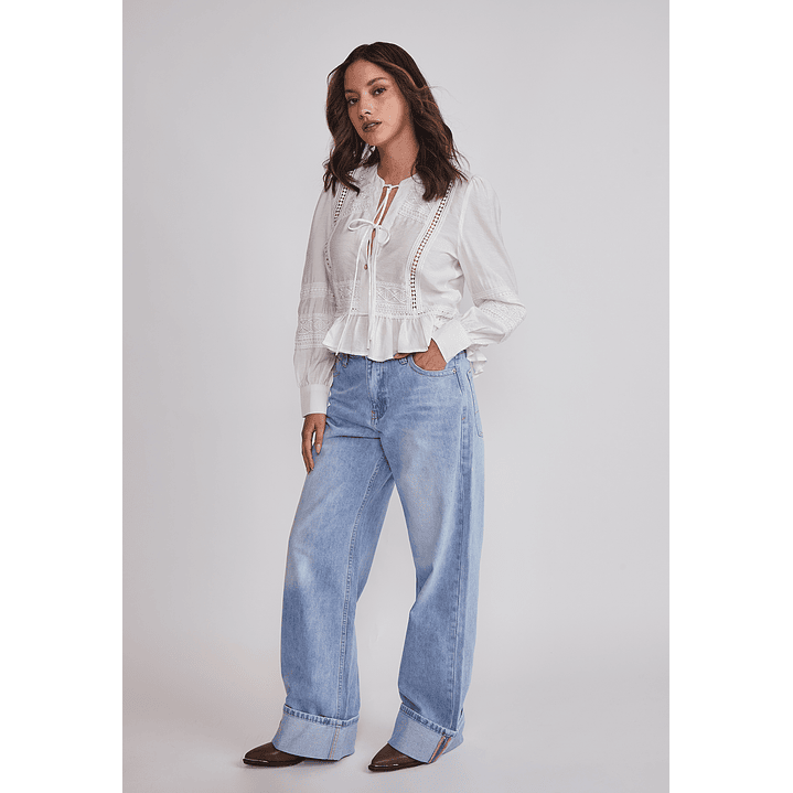Jeans Mujer Folded Tiro Alto Celeste Sioux 5
