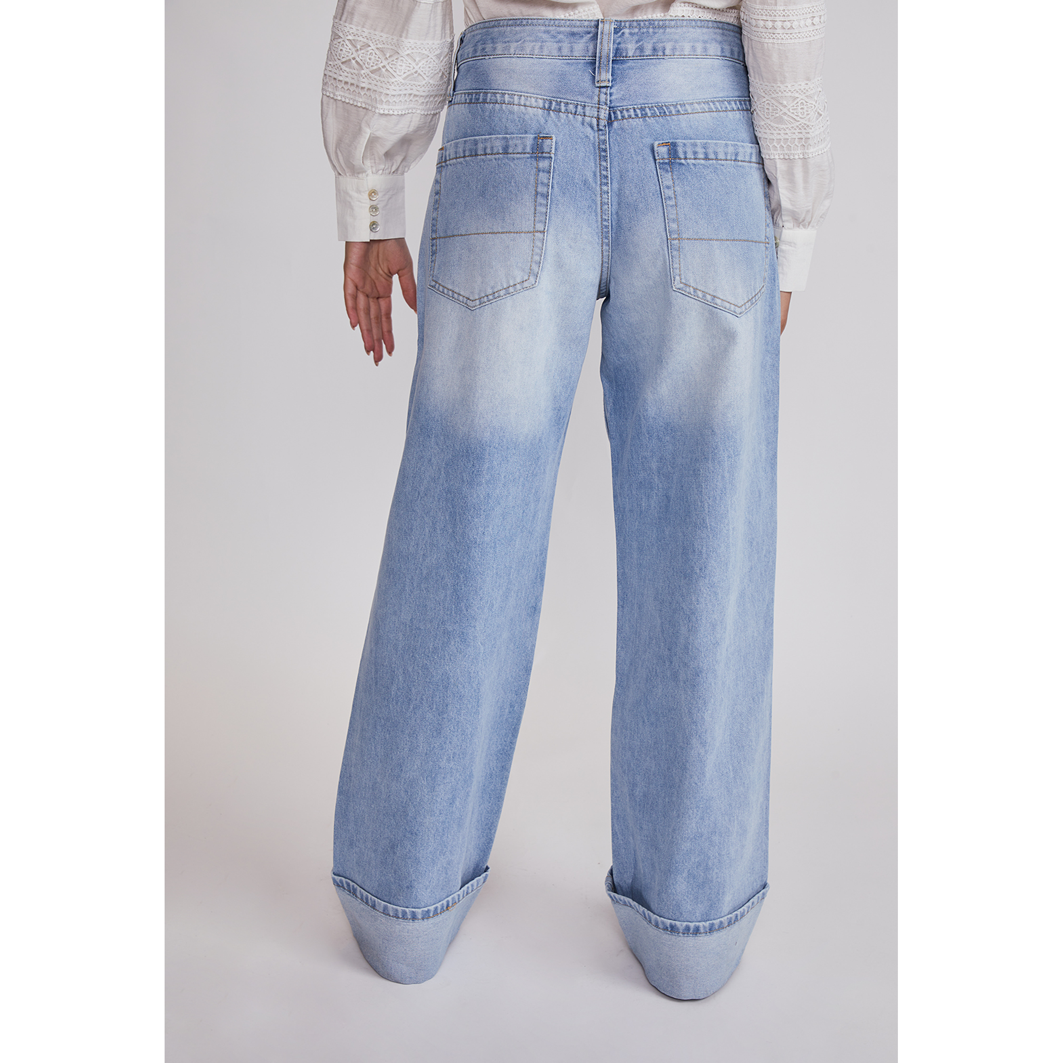 Jeans Mujer Folded Tiro Alto Celeste Sioux 3