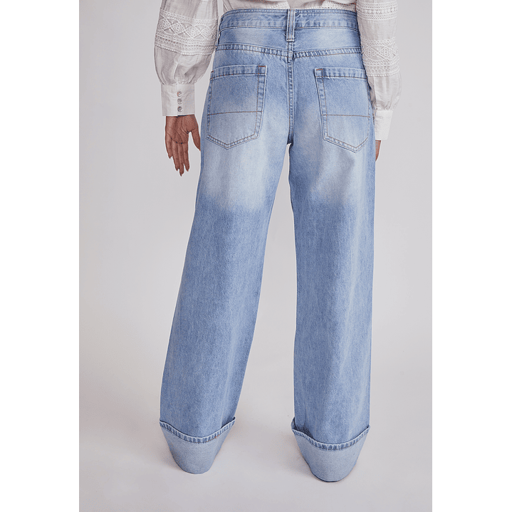 Jeans Mujer Folded Tiro Alto Celeste Sioux 3