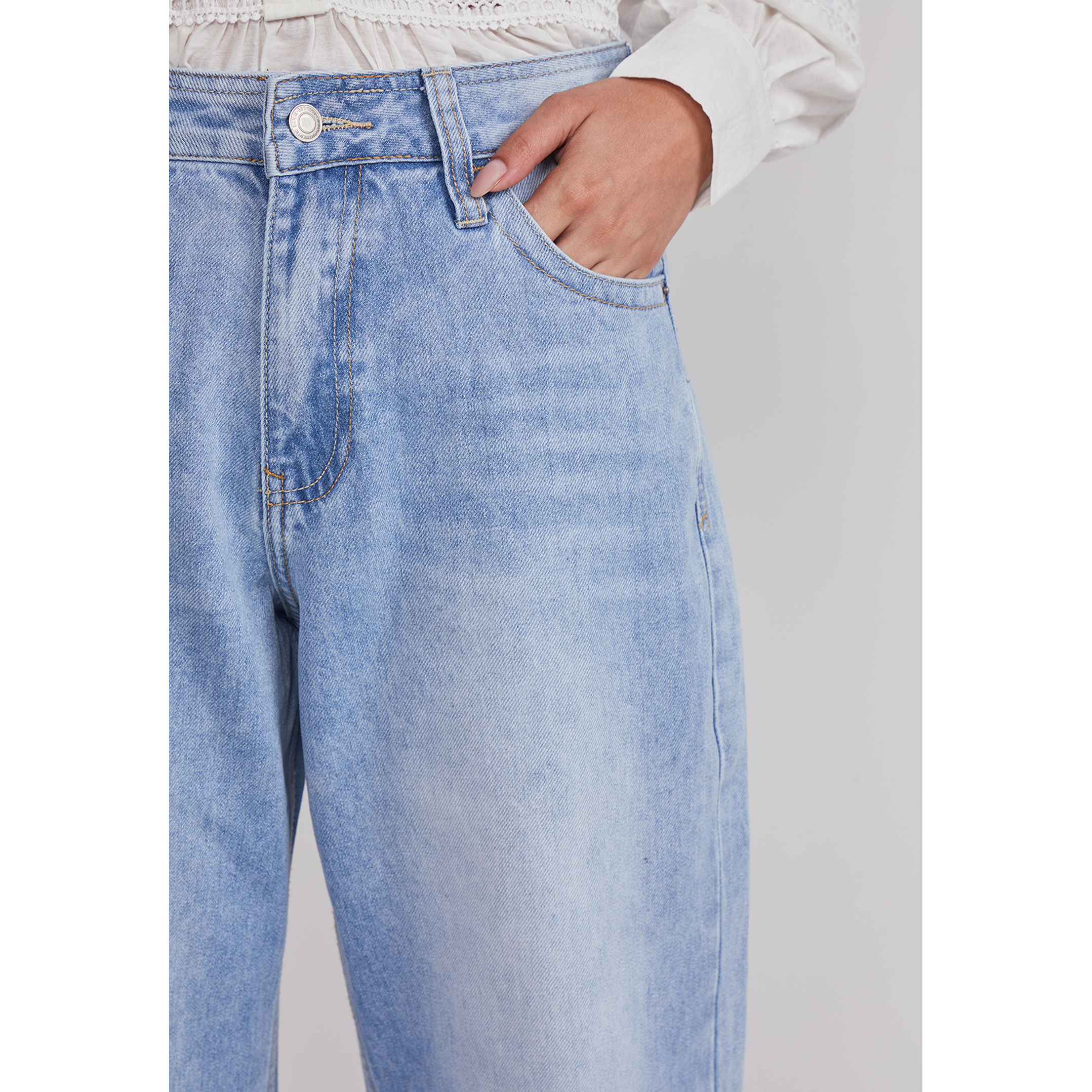 Jeans Mujer Folded Tiro Alto Celeste Sioux 4