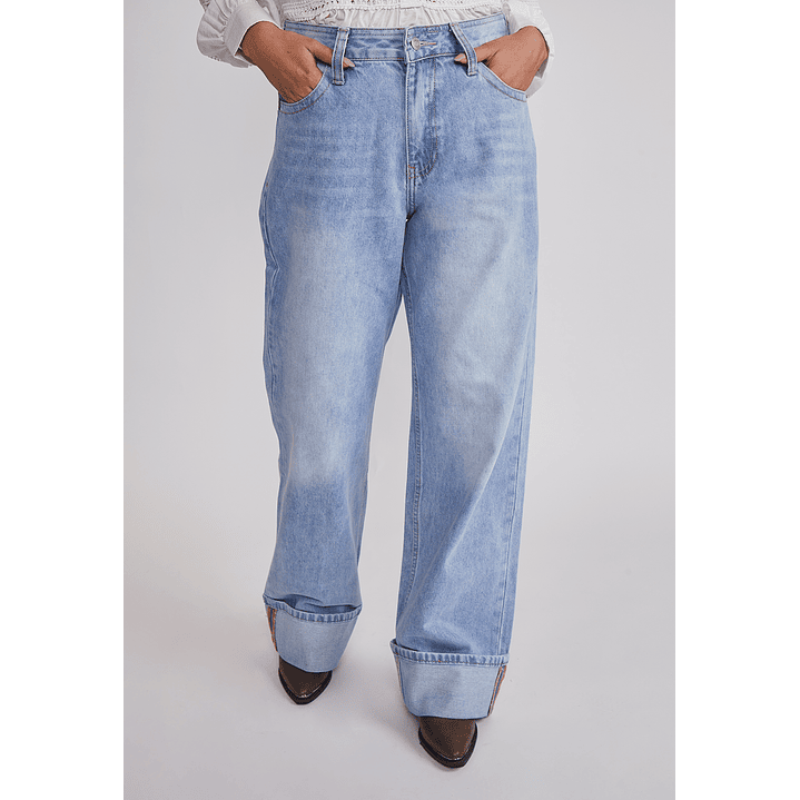 Jeans Mujer Folded Tiro Alto Celeste Sioux 1