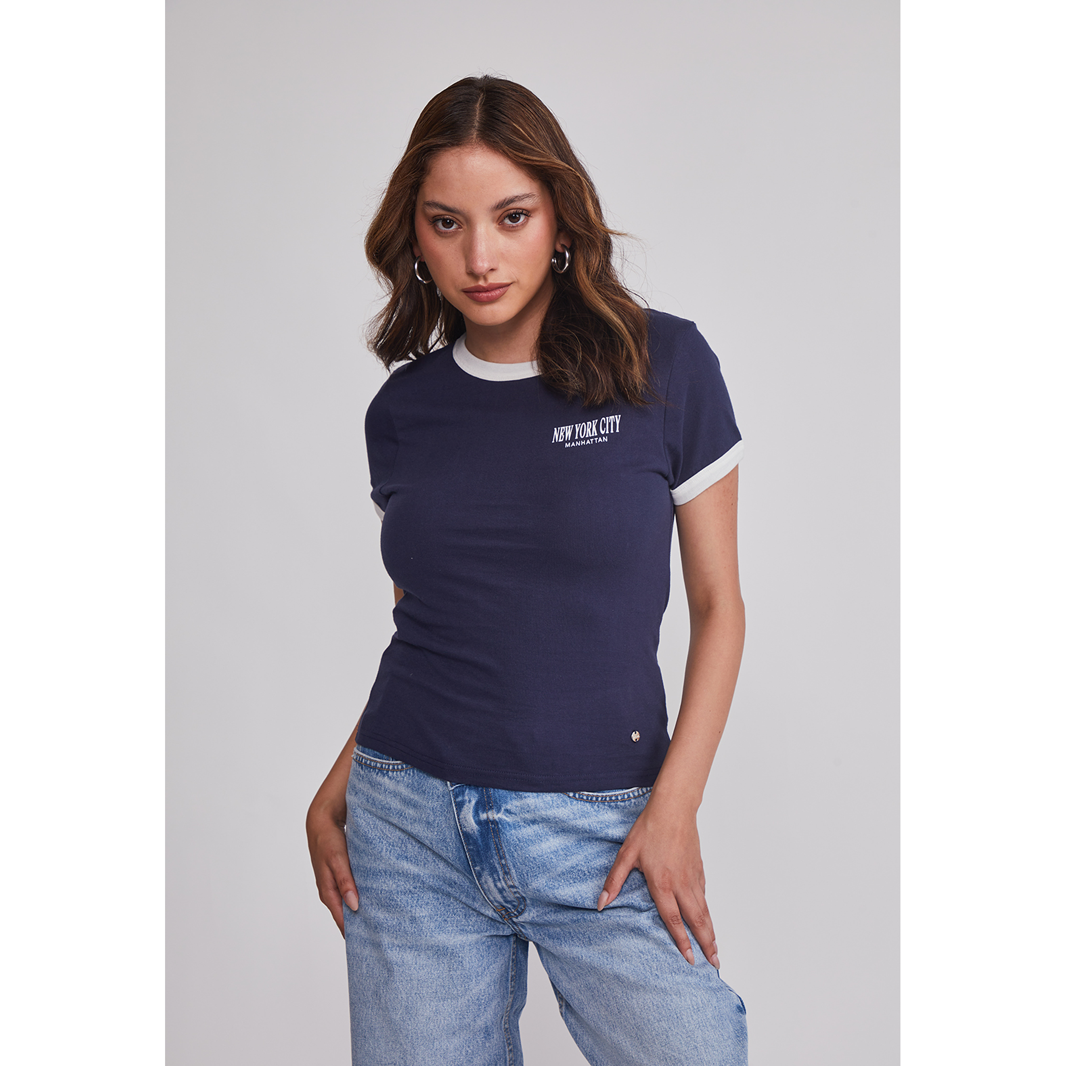 Polera Mujer Baby Tee Lisa Azul Sioux 1
