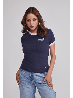 Polera Mujer Baby Tee Lisa Azul Sioux