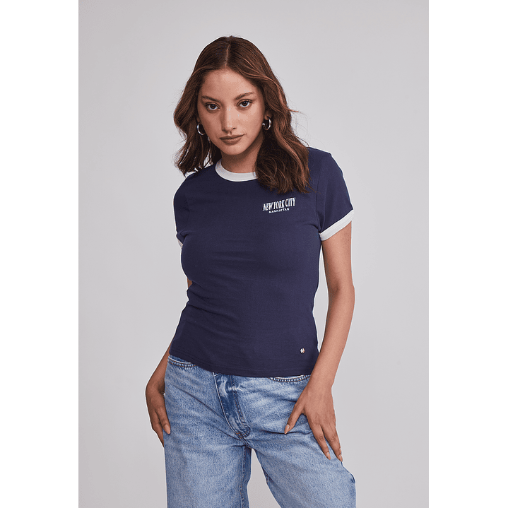 Polera Mujer Baby Tee Lisa Azul Sioux 1