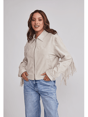 Chaqueta Mujer Suede Flecos Crudo Sioux