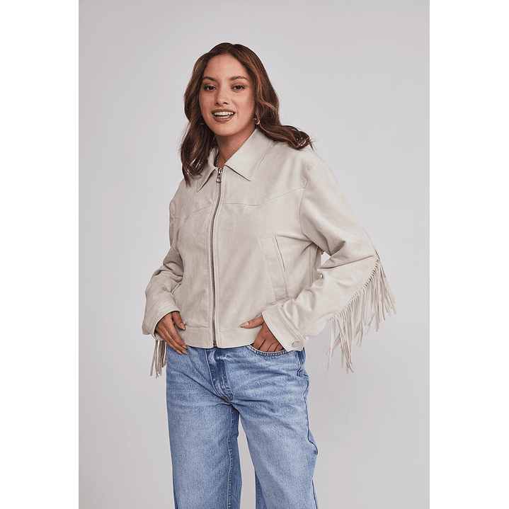 Chaqueta Mujer Suede Flecos Crudo Sioux 1