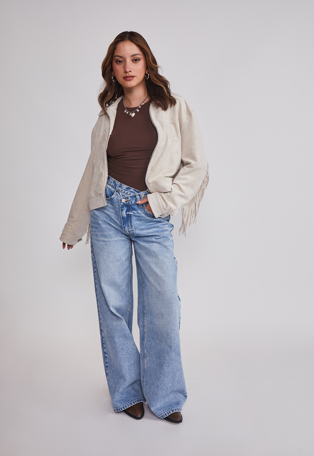 Chaqueta Mujer Suede Flecos Crudo Sioux 3