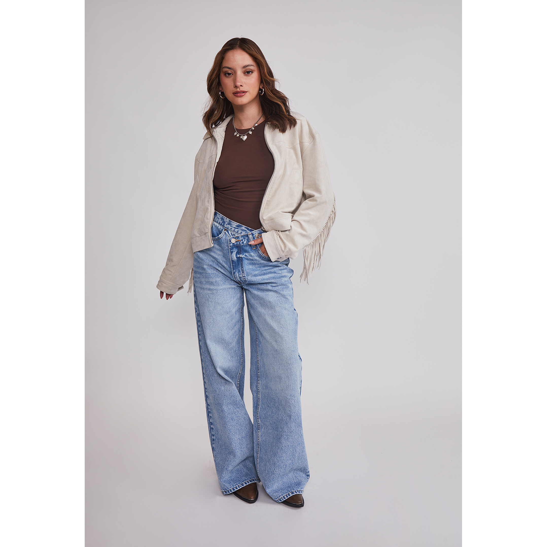 Chaqueta Mujer Suede Flecos Crudo Sioux 2