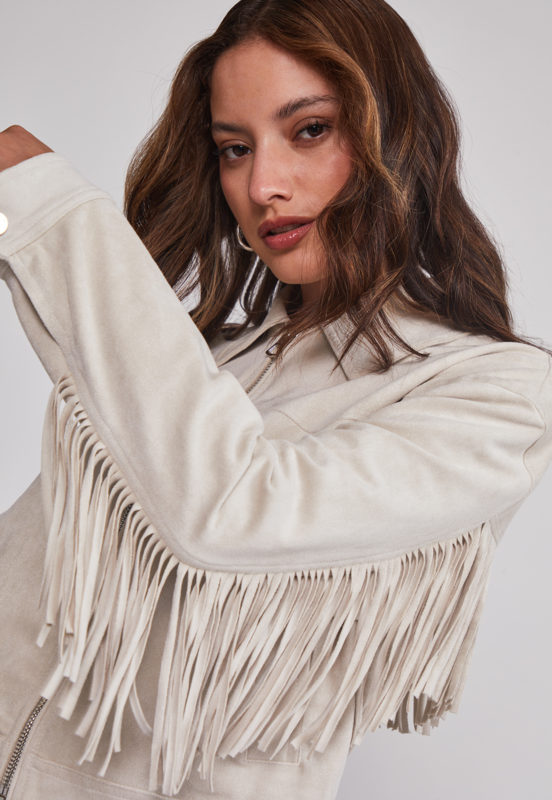Chaqueta Mujer Suede Flecos Crudo Sioux 4