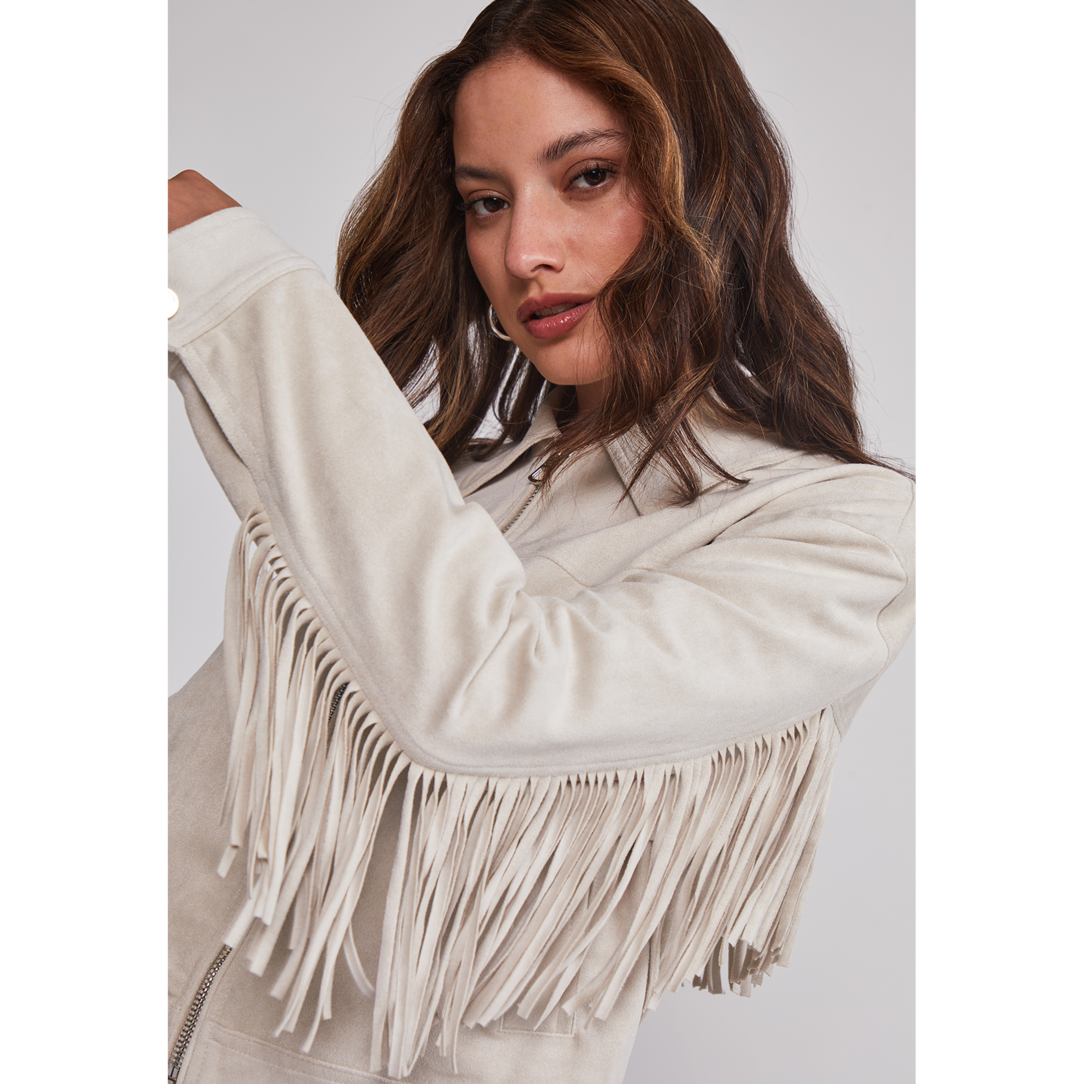 Chaqueta Mujer Suede Flecos Crudo Sioux 4