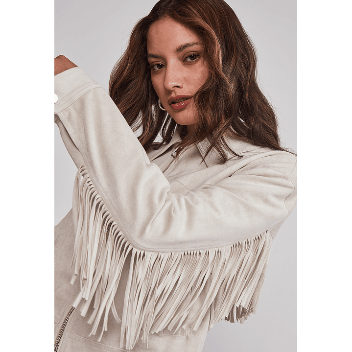 Chaqueta Mujer Suede Flecos Crudo Sioux 4