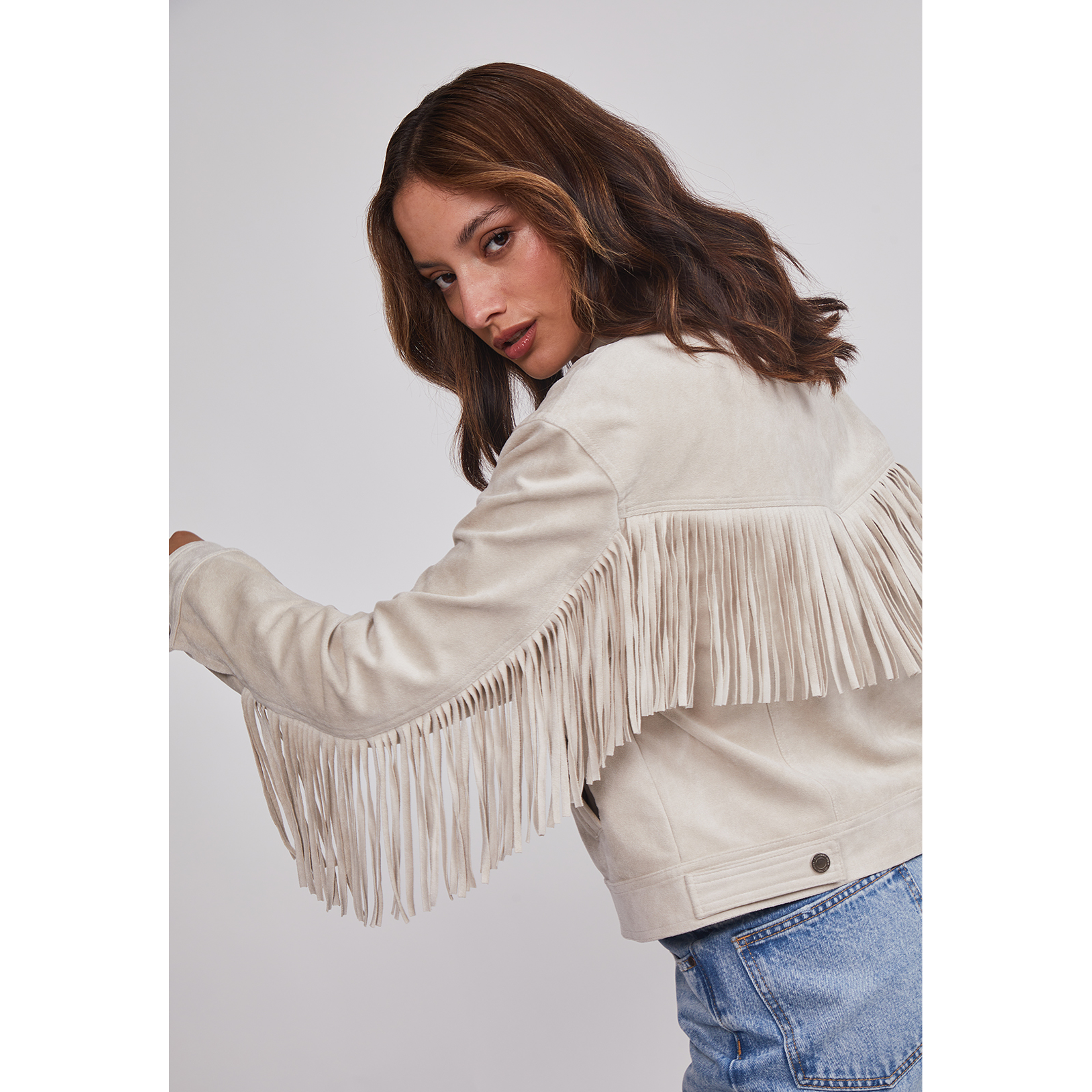 Chaqueta Mujer Suede Flecos Crudo Sioux 5