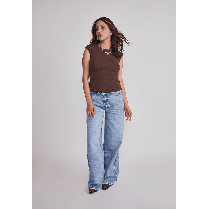 Polera Mujer Drapeada Color Café Sioux 2