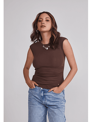 Polera Mujer Drapeada Café Sioux