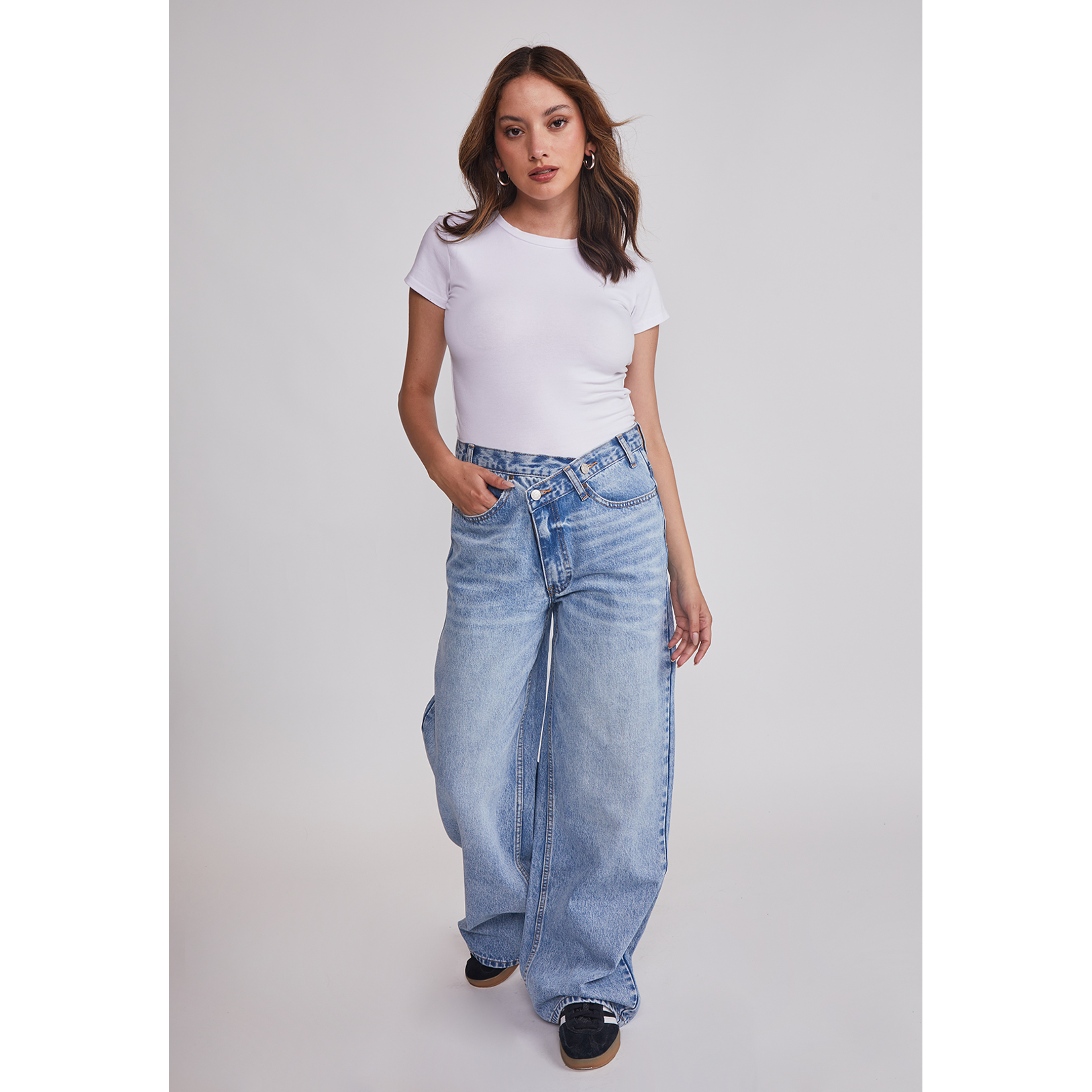 Jeans Mujer Wide Leg Boton Cruzado Celeste Sioux 5