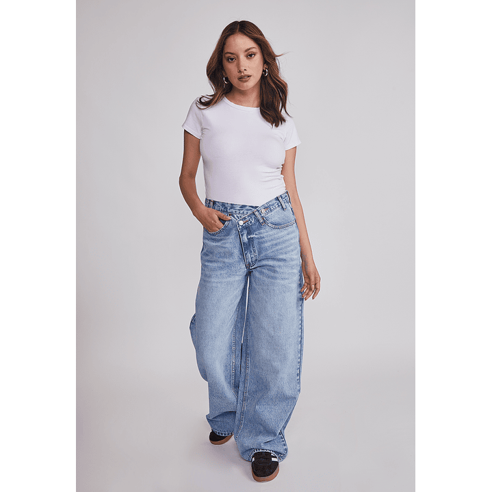 Jeans Mujer Wide Leg Boton Cruzado Celeste Sioux 5