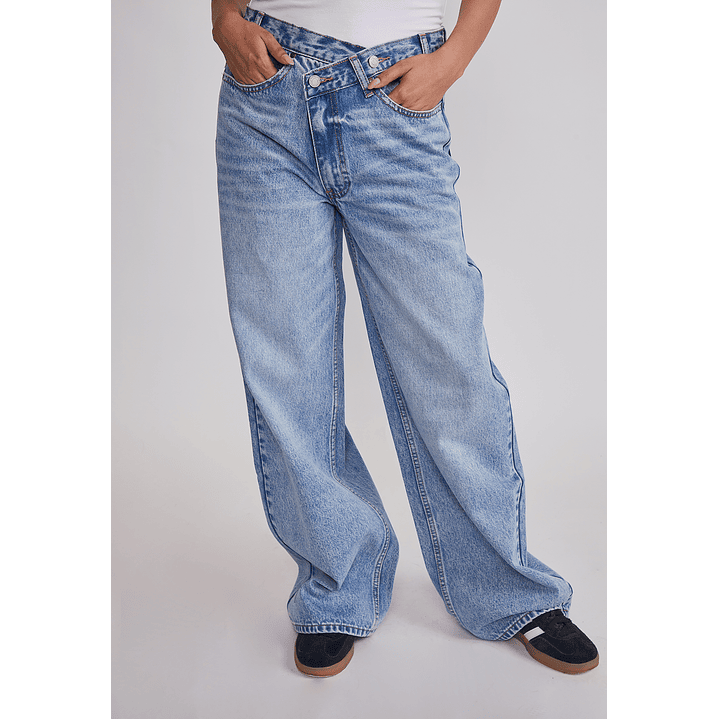 Jeans Mujer Wide Leg Boton Cruzado Celeste Sioux 1