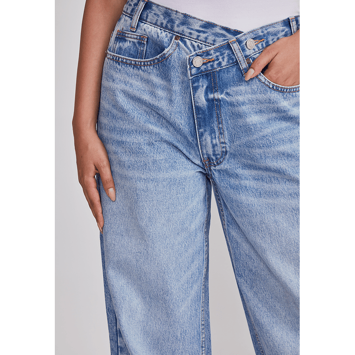 Jeans Mujer Wide Leg Boton Cruzado Celeste Sioux 4